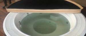 Rim Flow Beige Riptech Canvas Jacuzzi Cover Open 2 Rim Flow Beige Riptech Canvas Jacuzzi Cover Open 2